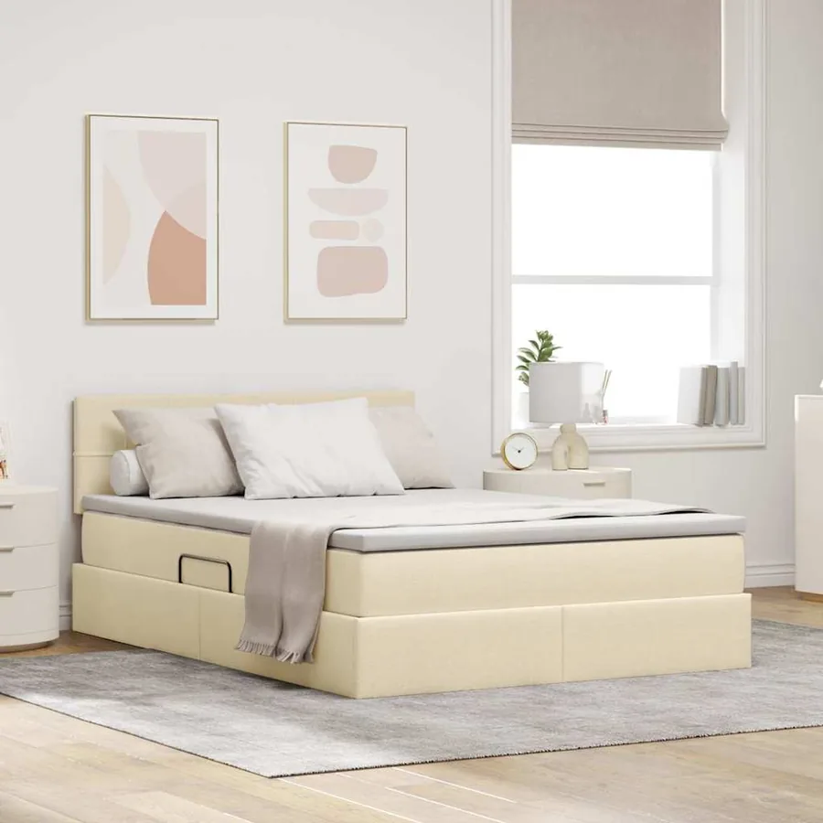 Lit avec rangement et matelas avec matelas Crème 140 x 190 cm