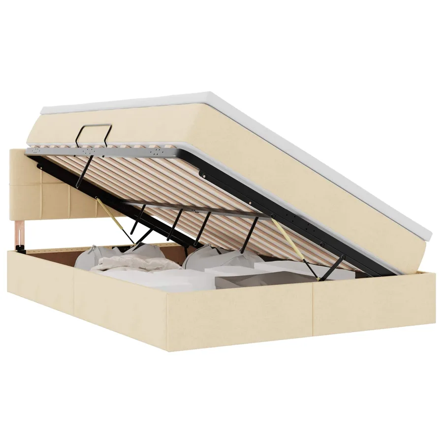 Lit avec rangement et matelas avec matelas Crème 140 x 190 cm - 2