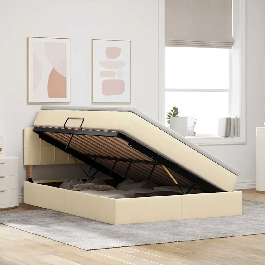 Lit avec rangement et matelas avec matelas Crème 140 x 190 cm - 4