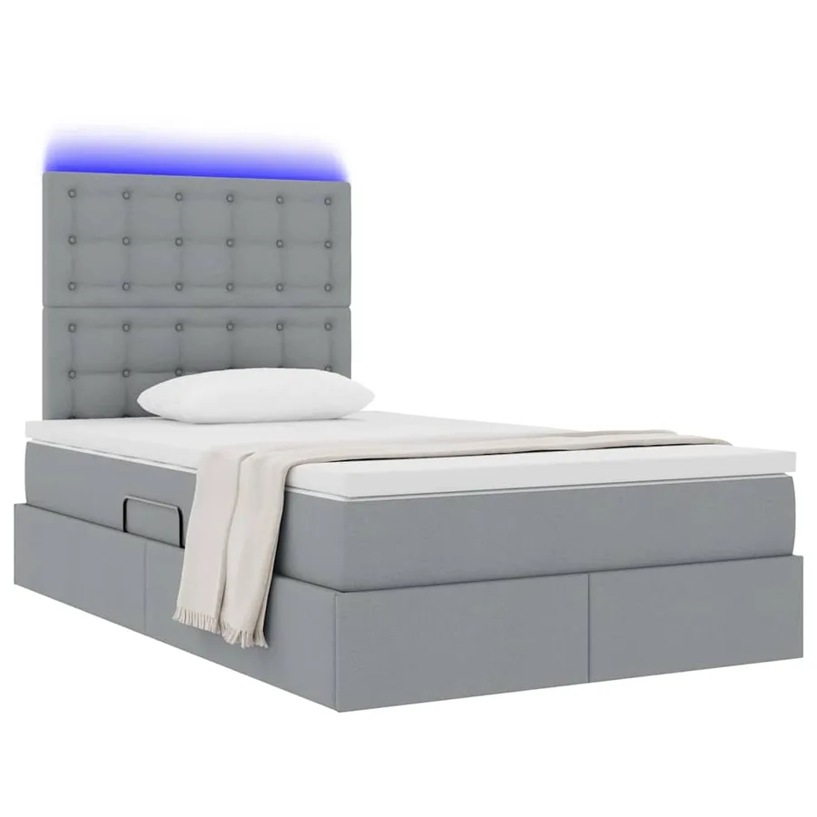 Lit de rangement LED avec matelas Gris clair 120 x 200 cm Tissu - 3