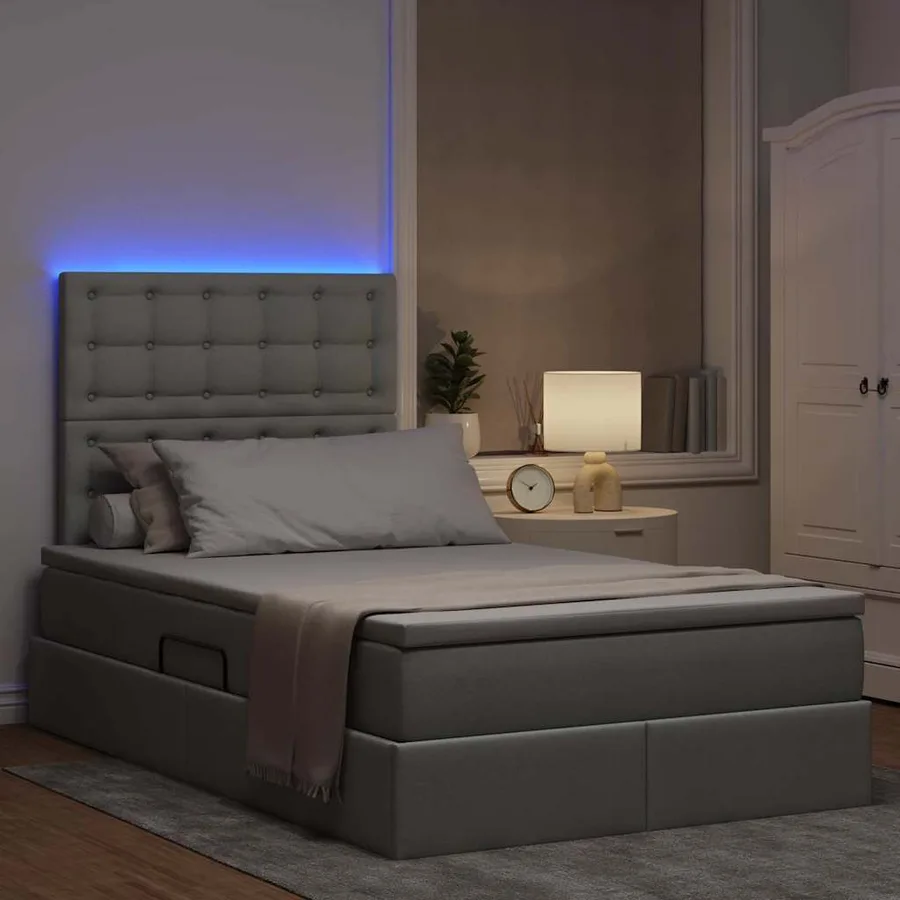 Lit de rangement LED avec matelas Gris clair 120 x 200 cm Tissu - 5