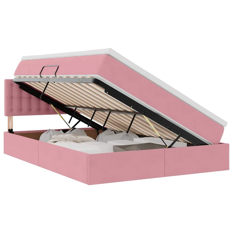 Lit de rangement LED avec matelas Rose 140 x 190 cm Velours - 2