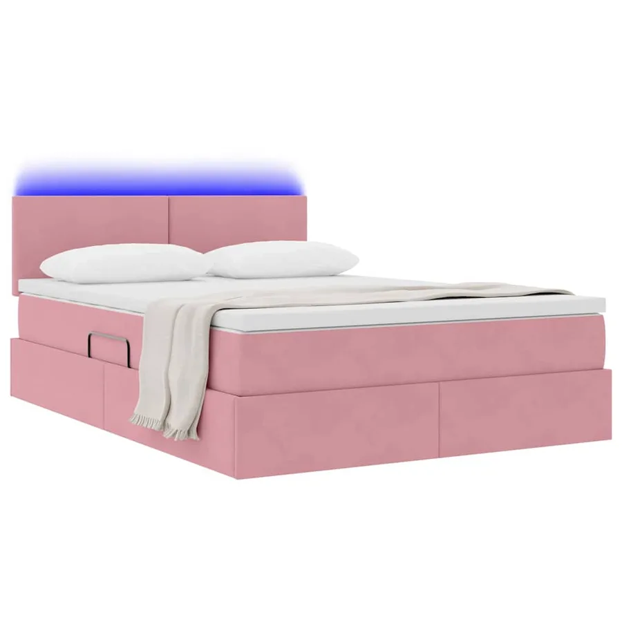 Lit de rangement LED avec matelas Rose 140 x 190 cm Velours - 3
