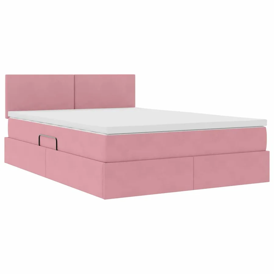 Lit de rangement LED avec matelas Rose 140 x 190 cm Velours - 6
