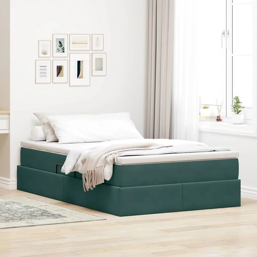 Lit avec rangement et matelas Vert foncé 120 x 200 cm Velours