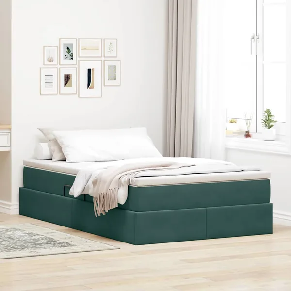 Lit avec rangement et matelas Vert foncé 120 x 200 cm Velours