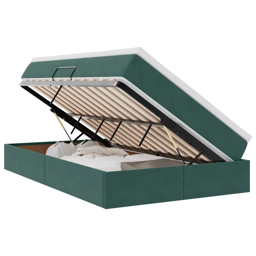 Lit avec rangement et matelas Vert foncé 120 x 200 cm Velours - 2