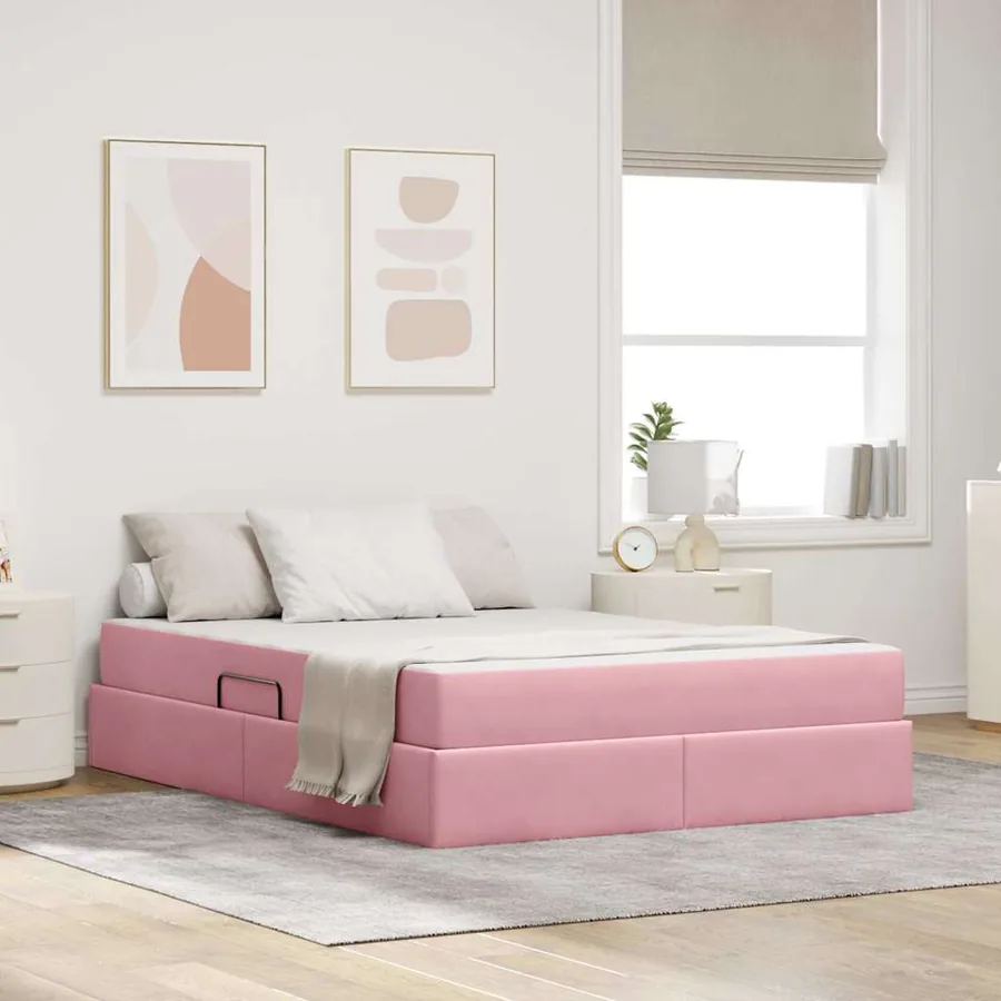 Lit avec rangement et matelas Rose 140 x 190 cm Velours