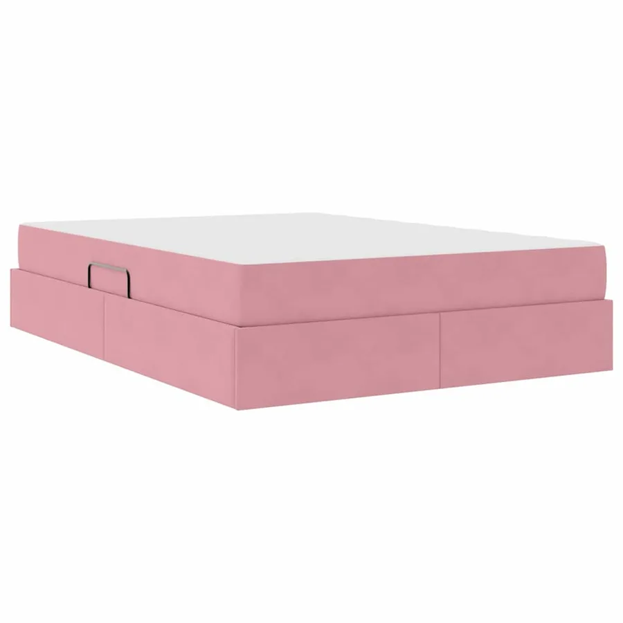 Lit avec rangement et matelas Rose 140 x 190 cm Velours - 5