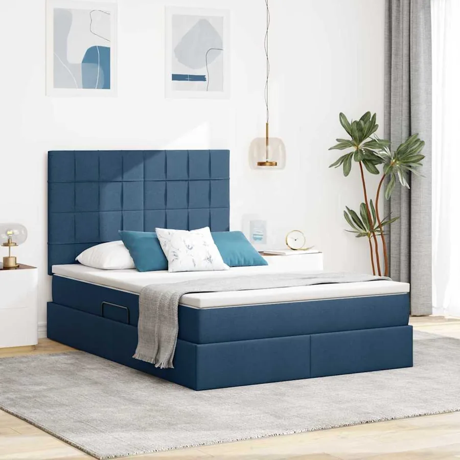 Lit de rangement LED avec matelas Bleu 140 x 190 cm Tissu