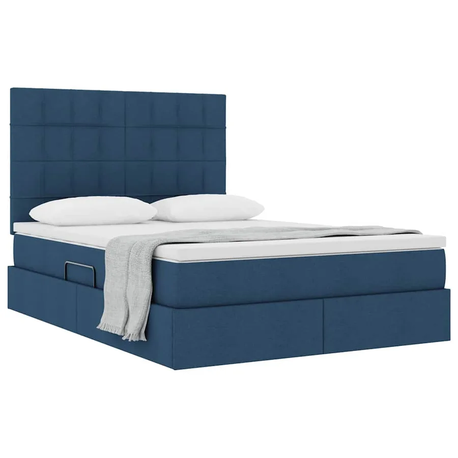 Lit avec rangement et matelas Bleu 140 x 190 cm tissu - 3