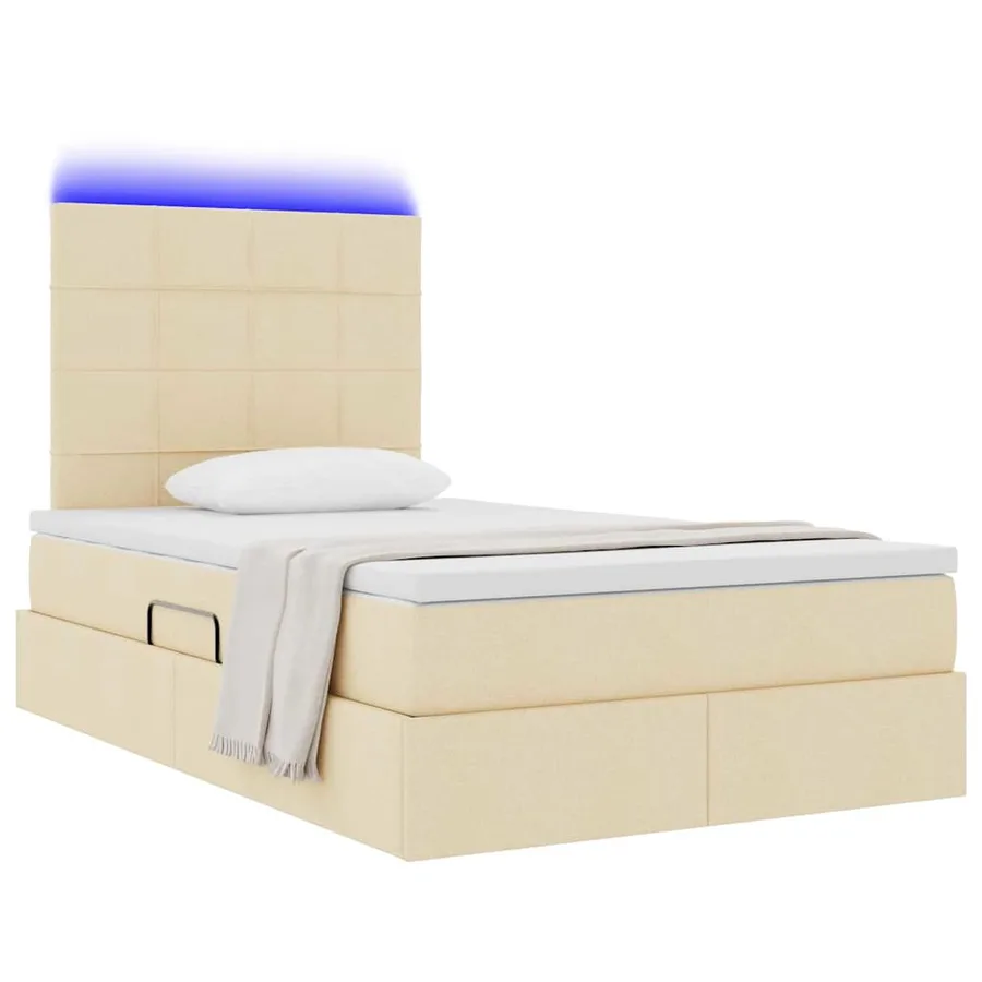 Lit de rangement LED avec matelas Crème 120 x 200 cm Tissu - 3