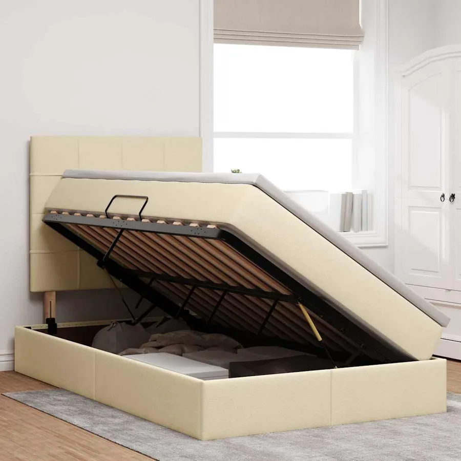 Lit de rangement LED avec matelas Crème 120 x 200 cm Tissu - 4