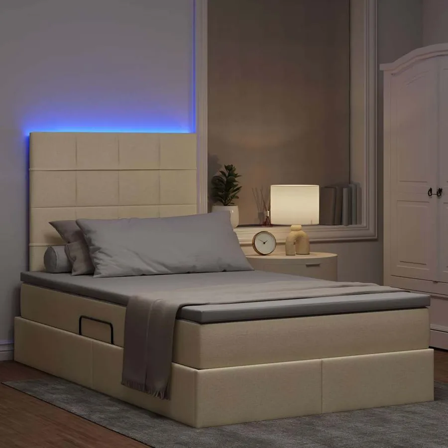 Lit de rangement LED avec matelas Crème 120 x 200 cm Tissu - 5