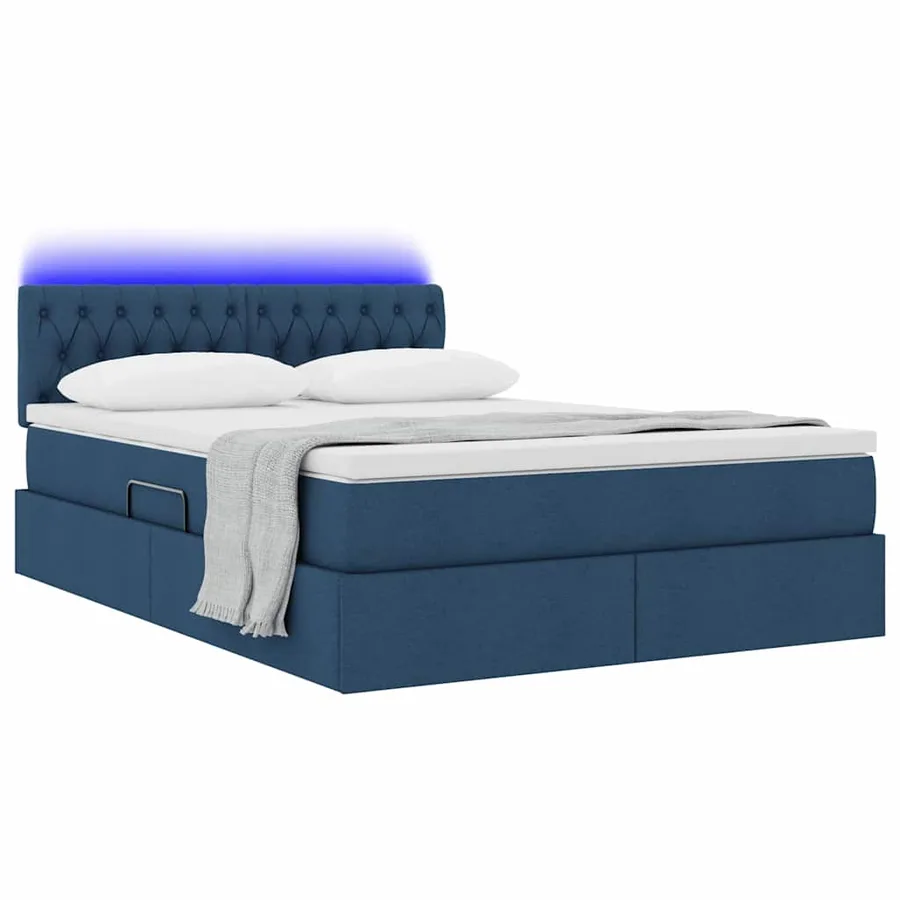 Lit de rangement LED avec matelas Bleu 140 x 190 cm Tissu - 3