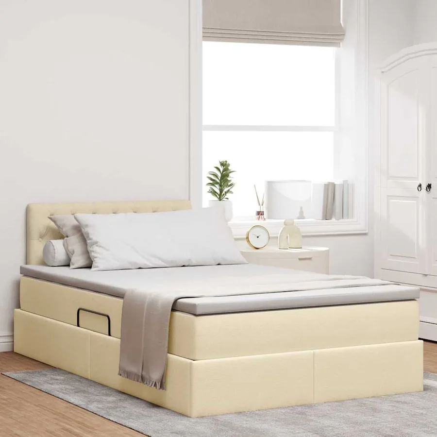 Lit avec rangement et matelas avec matelas Crème 120 x 200 cm