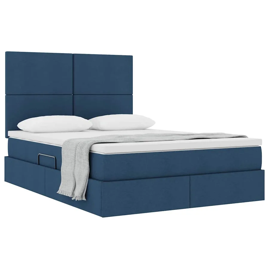 Lit avec rangement et matelas Bleu 140 x 190 cm tissu - 3