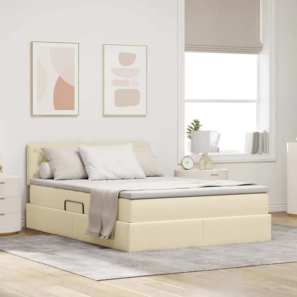 Lit avec rangement et matelas avec matelas Crème 140 x 190 cm