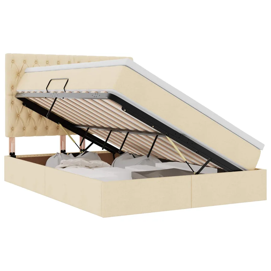Lit avec rangement et matelas Crème 140 x 190 cm tissu - 2