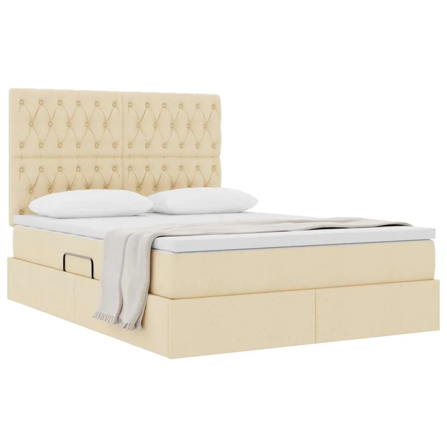 Lit avec rangement et matelas Crème 140 x 190 cm tissu - 3
