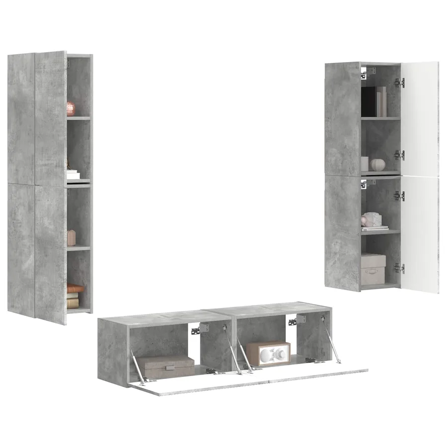 Ensemble meuble TV 6 pcs Gris béton Bois d'ingénierie - 3