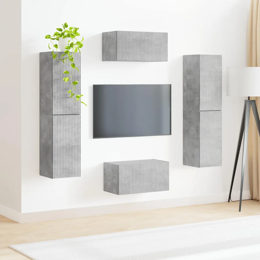 Ensemble meuble TV 6 pcs Gris béton Bois d'ingénierie - 4