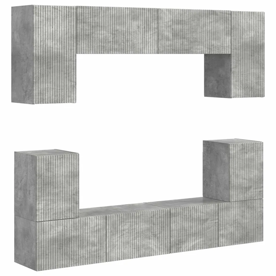 Ensemble meuble TV 5 pcs Gris béton Bois d'ingénierie - 2