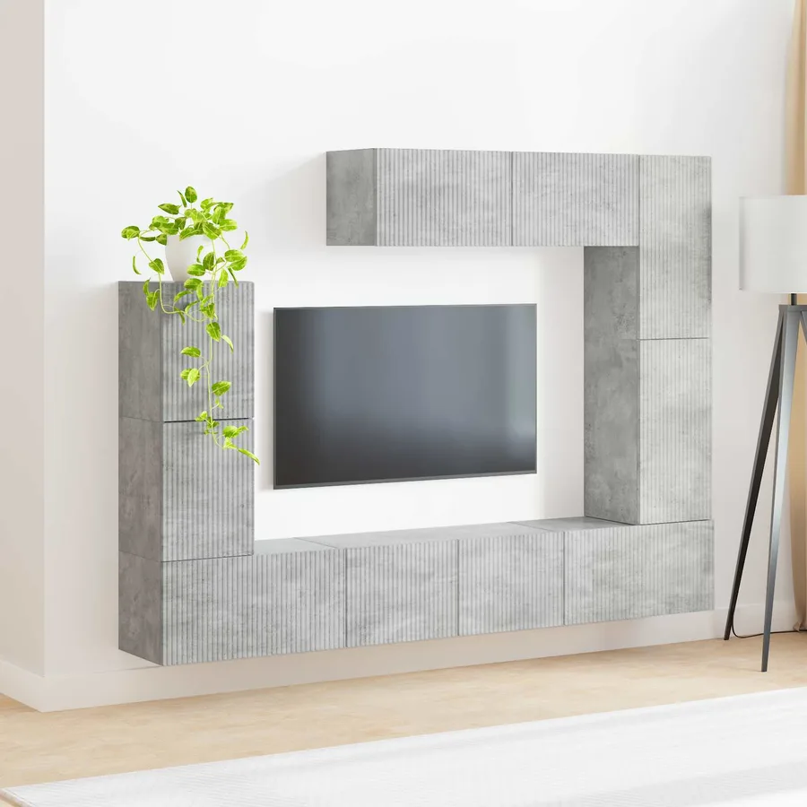 Ensemble meuble TV 5 pcs Gris béton Bois d'ingénierie - 4