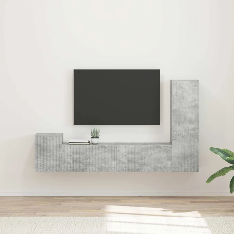 Ensemble meuble TV 4 pcs Gris béton Bois d'ingénierie
