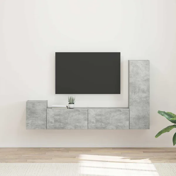 Ensemble meuble TV 4 pcs Gris béton Bois d'ingénierie