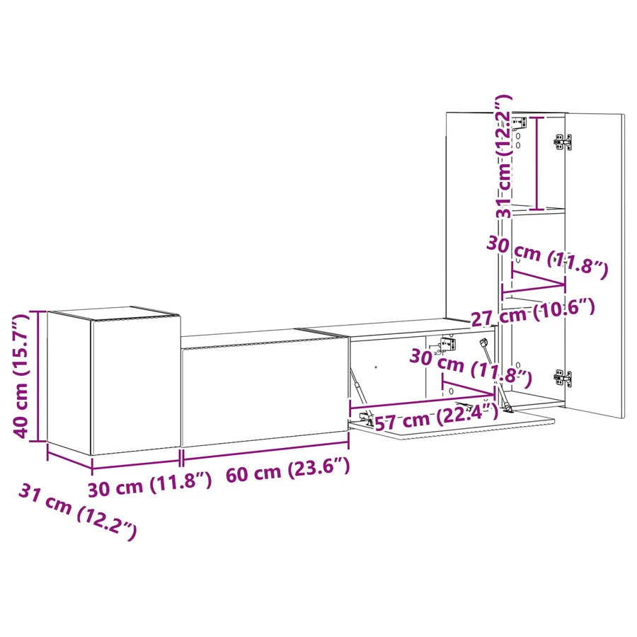 Ensemble meuble TV 4 pcs Gris béton Bois d'ingénierie - 16