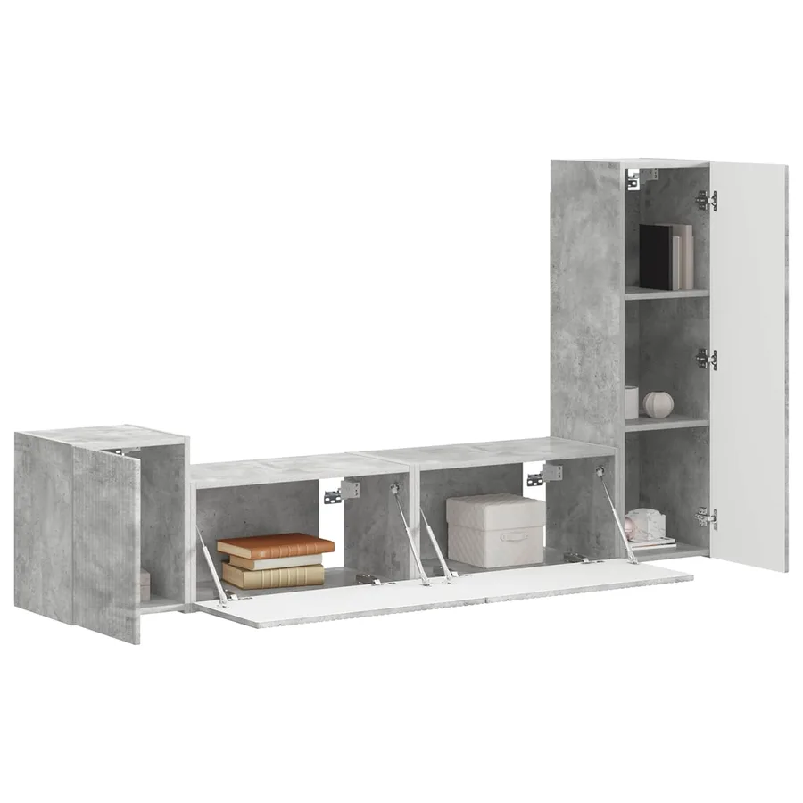 Ensemble meuble TV 4 pcs Gris béton Bois d'ingénierie - 3