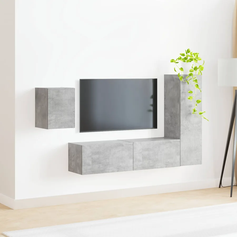 Ensemble meuble TV 4 pcs Gris béton Bois d'ingénierie - 4