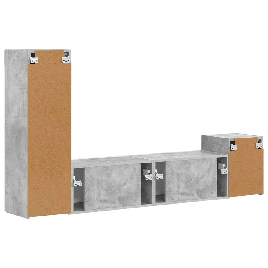 Ensemble meuble TV 4 pcs Gris béton Bois d'ingénierie - 9