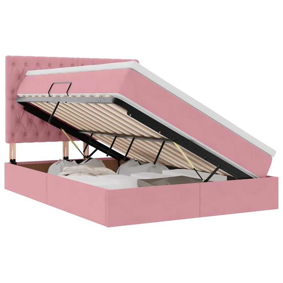 Lit de rangement LED avec matelas Rose 140 x 190 cm Velours - 2