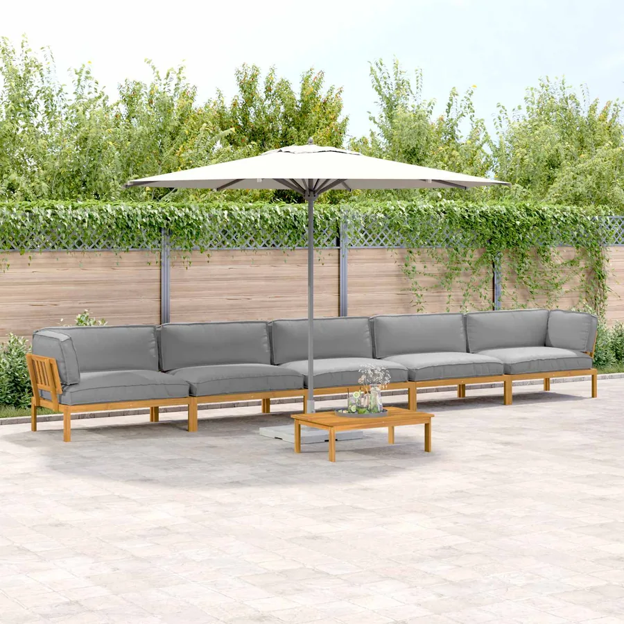 Ensemble de Canapés Uni 6 pcs Gris Bois d'Acacia Massif