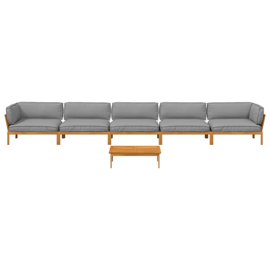 Ensemble de Canapés Uni 6 pcs Gris Bois d'Acacia Massif - 10