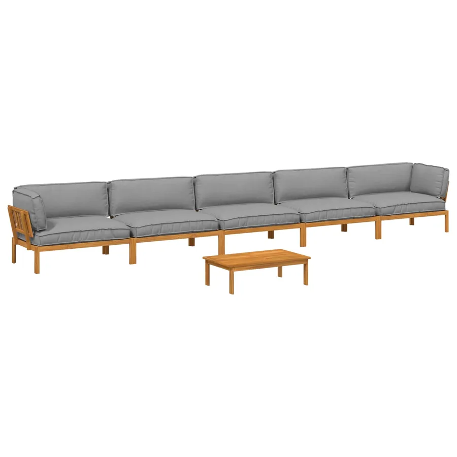 Ensemble de Canapés Uni 6 pcs Gris Bois d'Acacia Massif - 2
