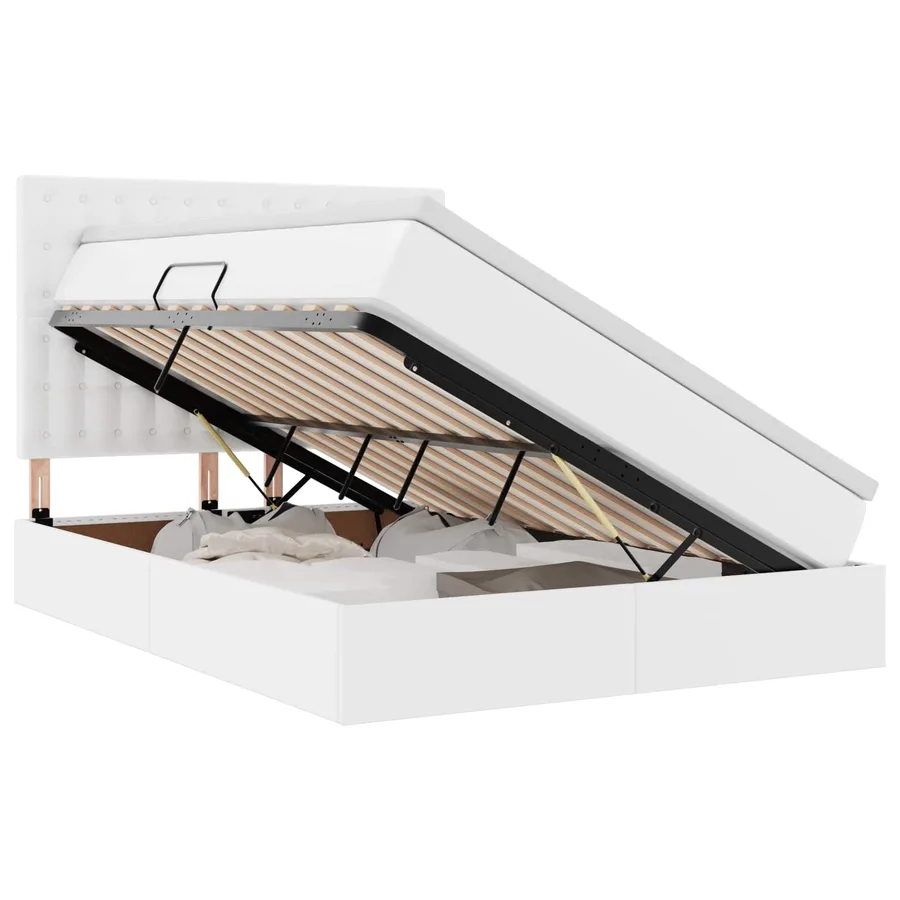 Lit avec rangement et LED Blanc pur 140 x 190 cm Simili cuir - 2