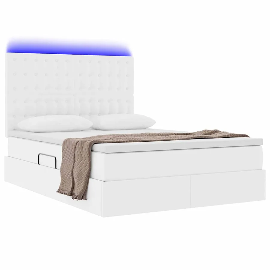 Lit avec rangement et LED Blanc pur 140 x 190 cm Simili cuir - 3