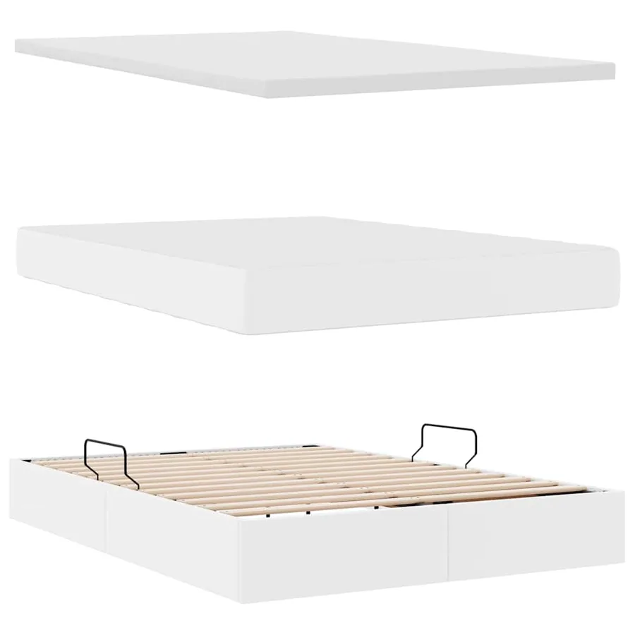 Lit avec rangement et LED Blanc pur 140 x 190 cm Simili cuir - 9