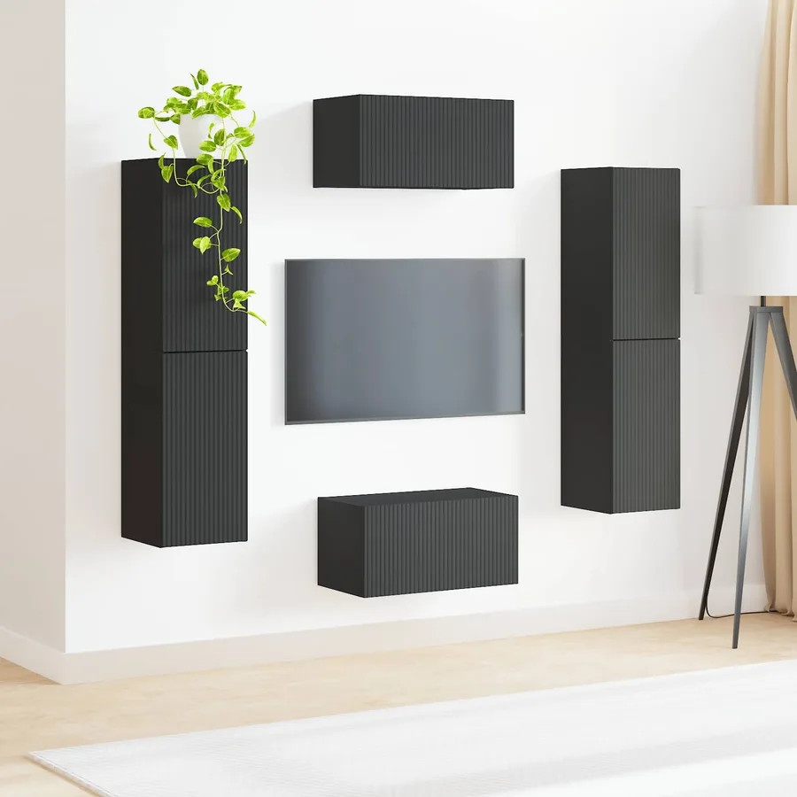 Ensemble meuble TV 6 pcs Noir Bois d'ingénierie - 4
