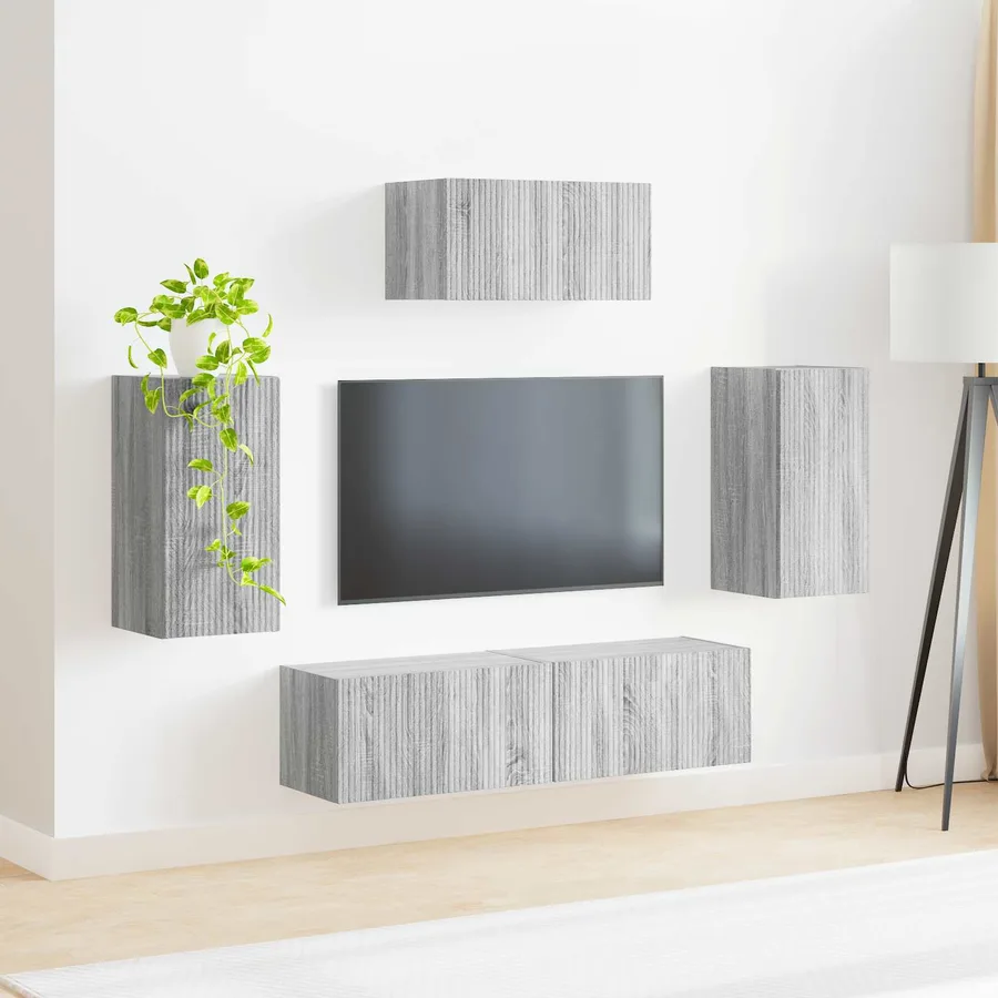 Ensemble meuble TV 5 pcs Gris Sonoma Bois d'ingénierie - 4