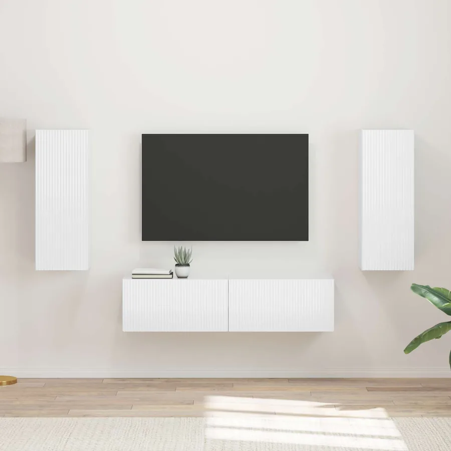 Ensemble meuble TV 2 pcs Blanc brillant Bois d'ingénierie