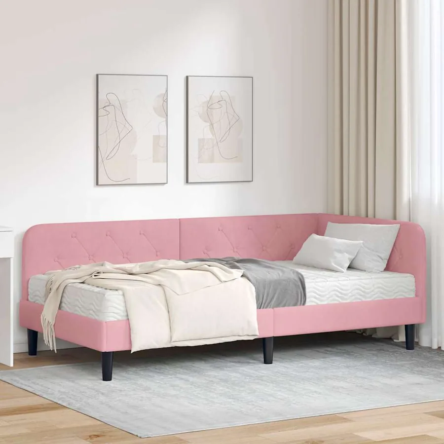 Cadre de lit d'angle Rose 90 x 190 cm Velours