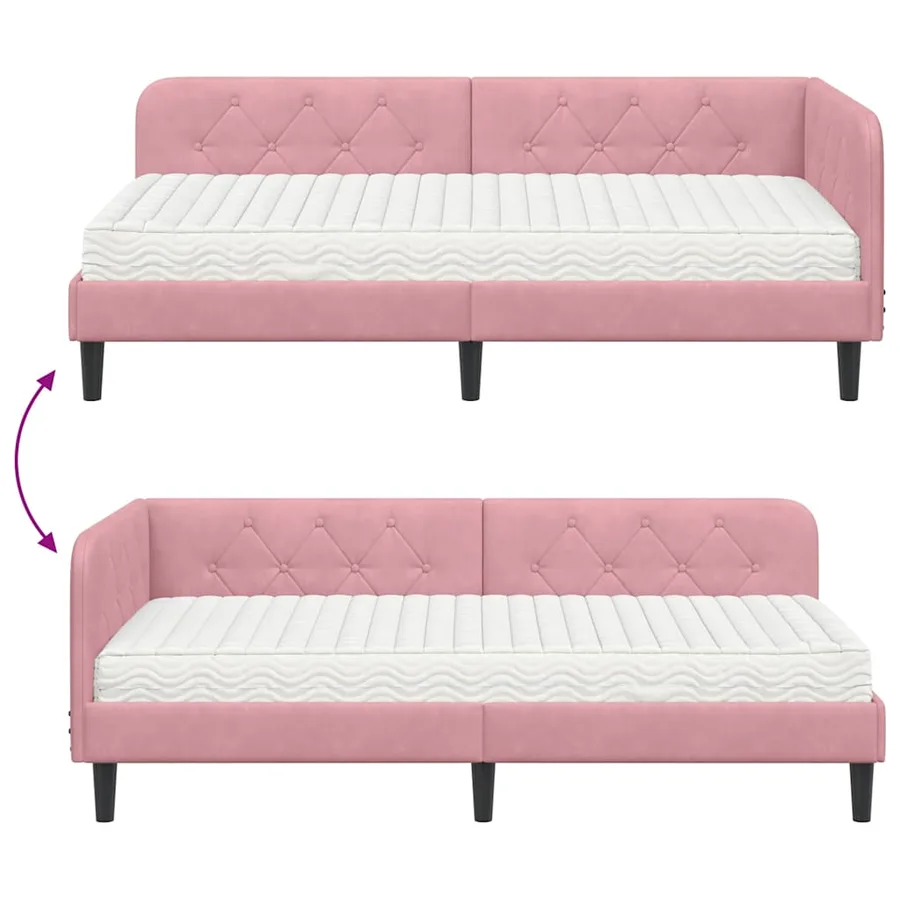 Cadre de lit d'angle Rose 90 x 190 cm Velours - 12