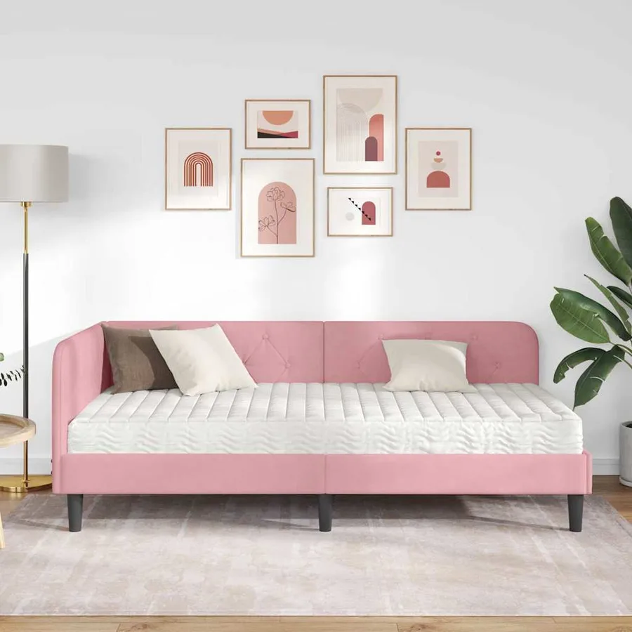 Cadre de lit d'angle Rose 90 x 190 cm Velours - 4