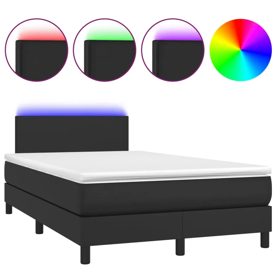 Sommier à lattes de lit avec matelas et LED Noir 120x200cm - 2