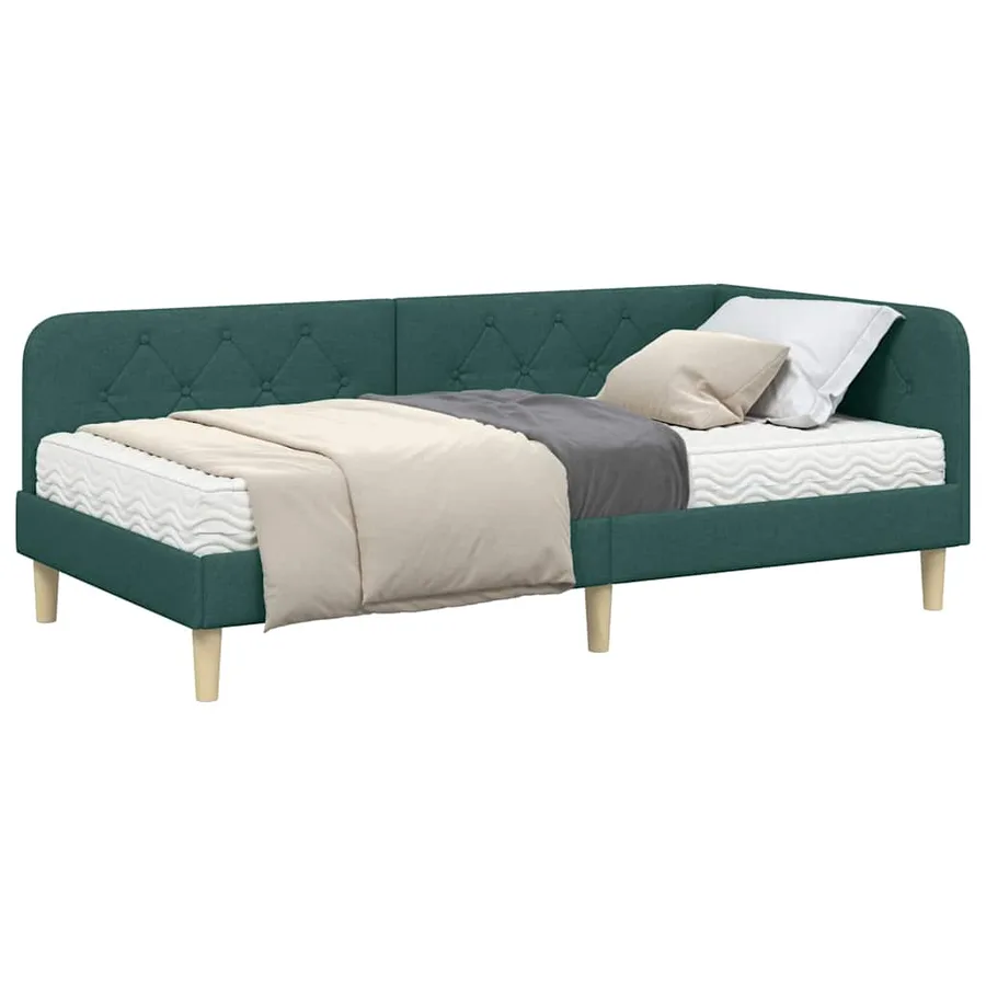 Cadre de lit d'angle Vert foncé 90 x 190 cm tissu - 3