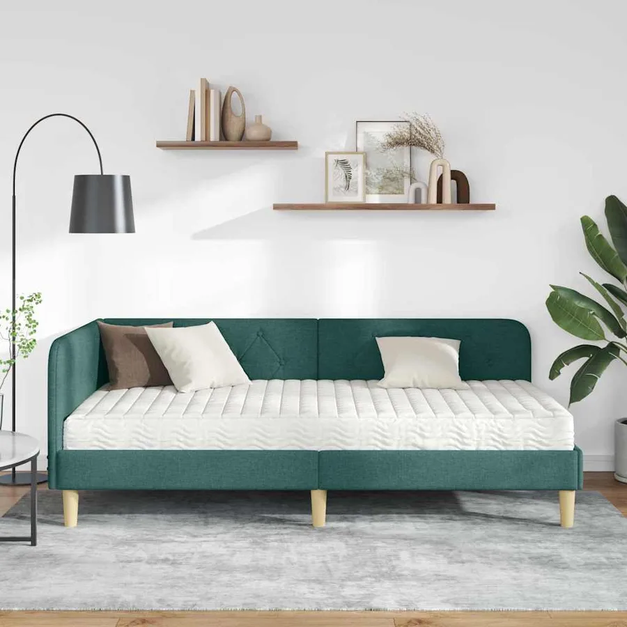 Cadre de lit d'angle Vert foncé 90 x 190 cm tissu - 4